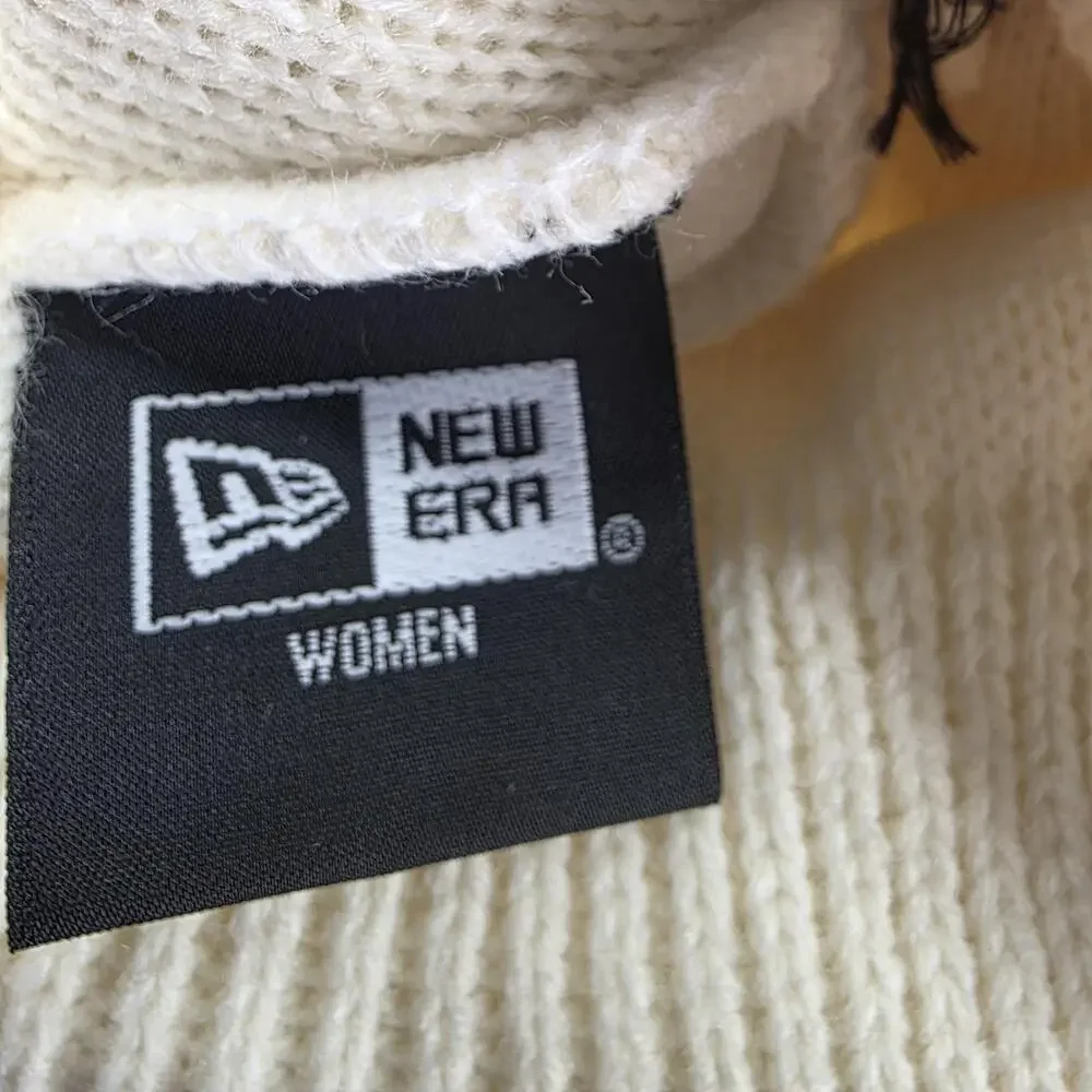New Era Beanie Womens One Size White Cable Knit Pom Removable Embroidered Logo